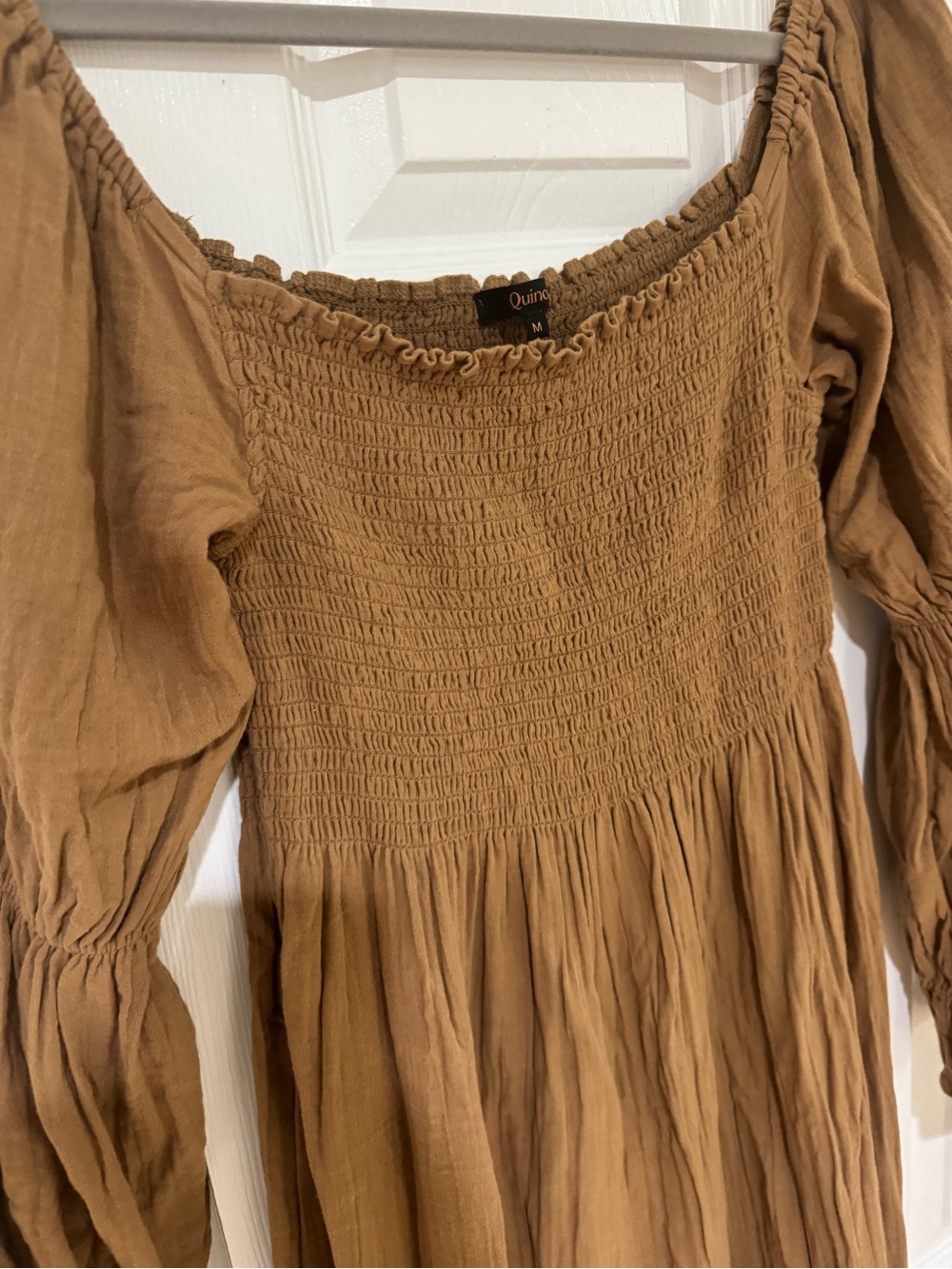 Quince Smocked Maxi Dress in Camel Brown - Picture 5 of 8